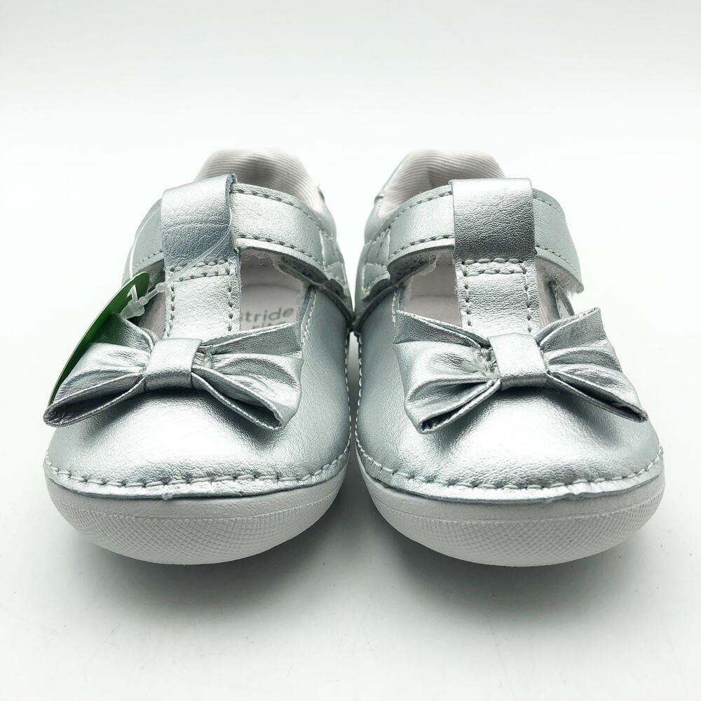 Stride Rite Silver Mary Jane Bow Baby Dress Shoes - Picture 5 of 11